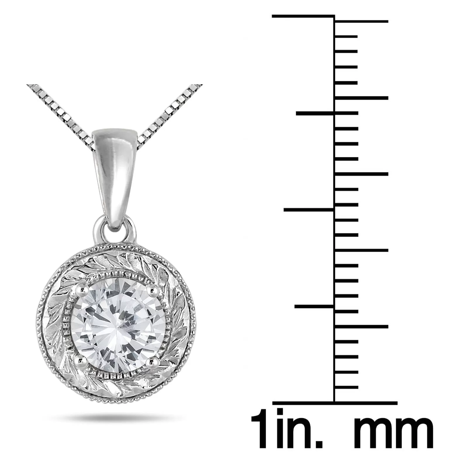 1 Carat Round Antique Engraved Diamond Solitaire Pendant in 14K White Gold