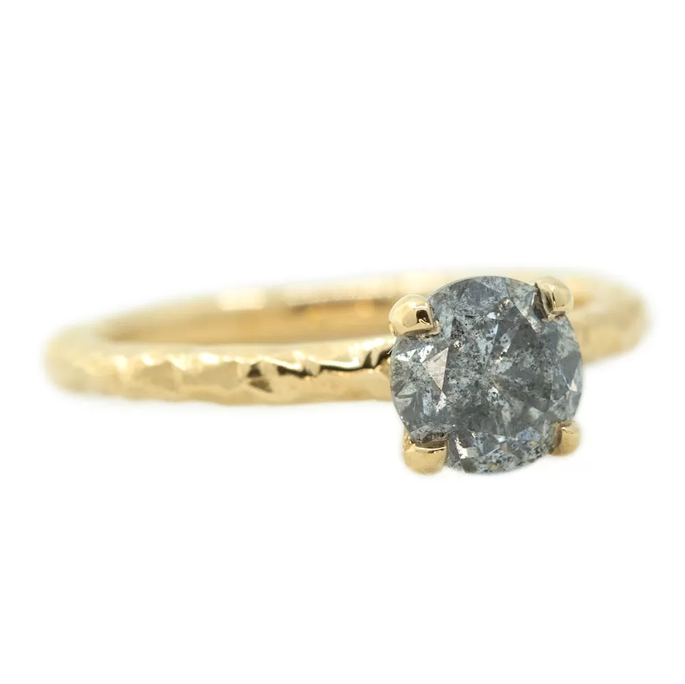 1.15ct Round Salt And Pepper Diamond Evergreen Solitaire In 14k Yellow Gold