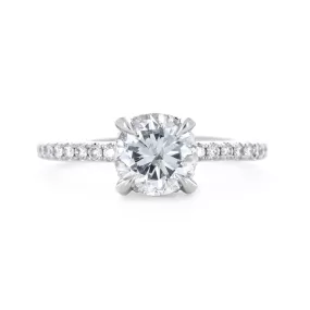 1.30ctw Round Diamond Engagement Ring, Hidden Halo, Pavê Band - 14K White Gold