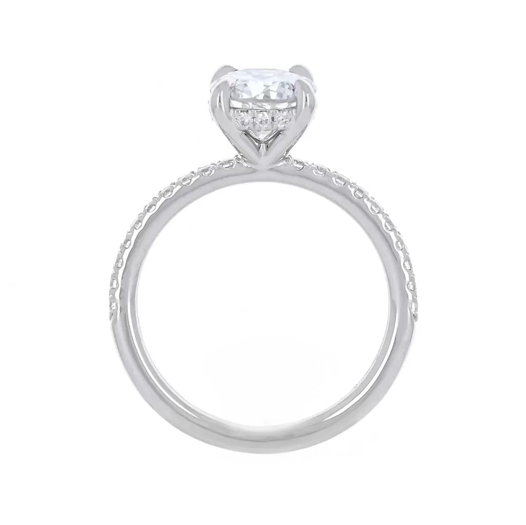 1.30ctw Round Diamond Engagement Ring, Hidden Halo, Pavê Band - 14K White Gold