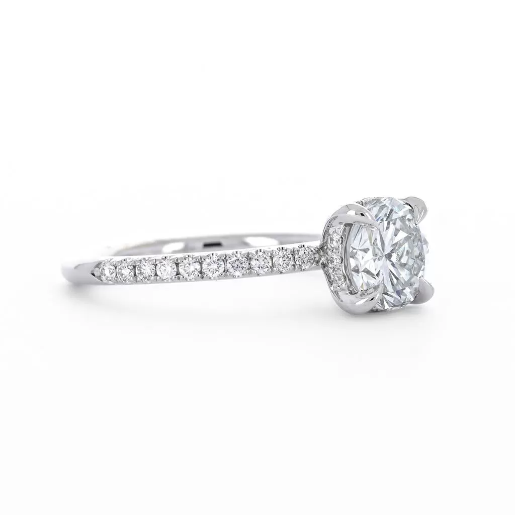 1.30ctw Round Diamond Engagement Ring, Hidden Halo, Pavê Band - 14K White Gold