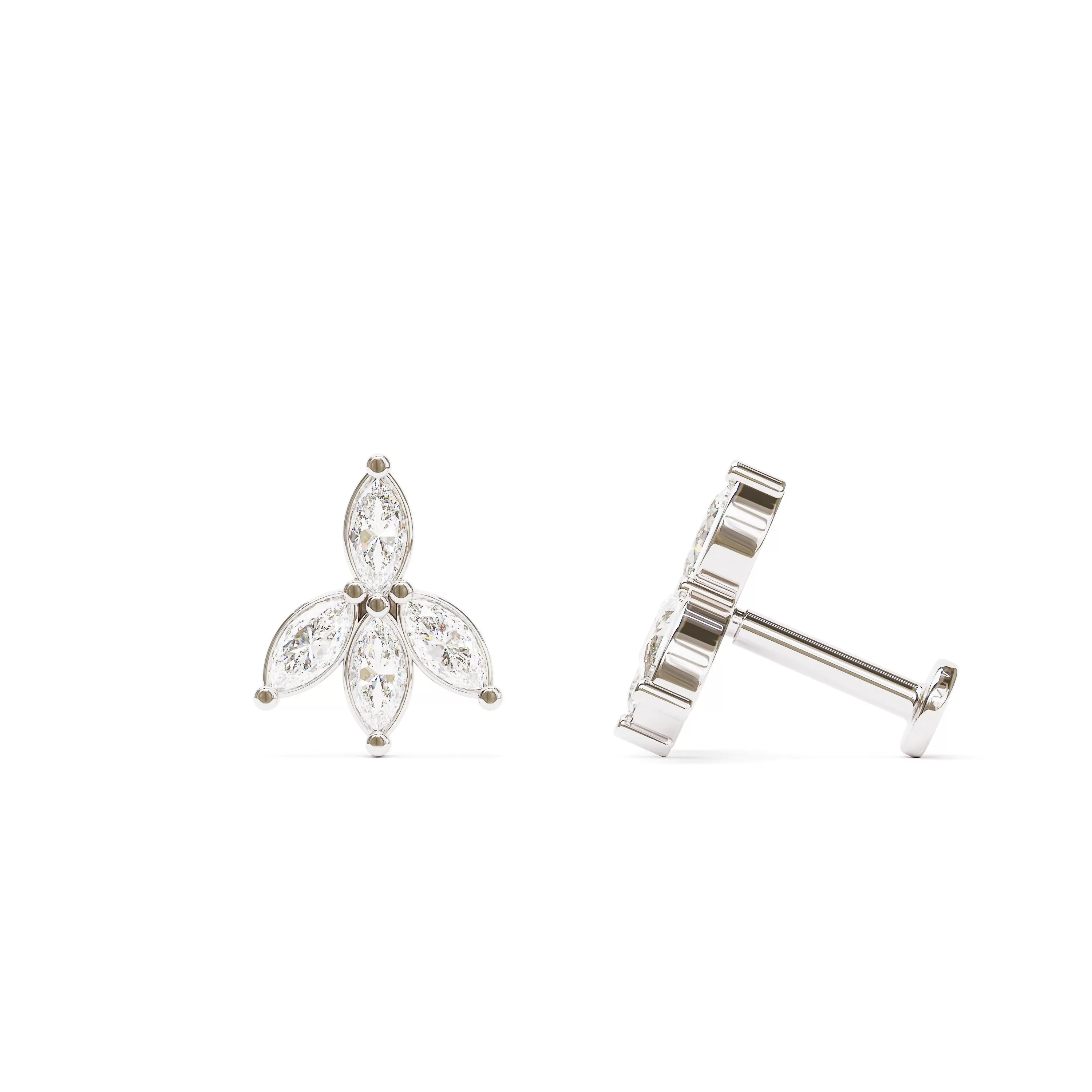 14K Gold Marquise Diamond Lotus Stud