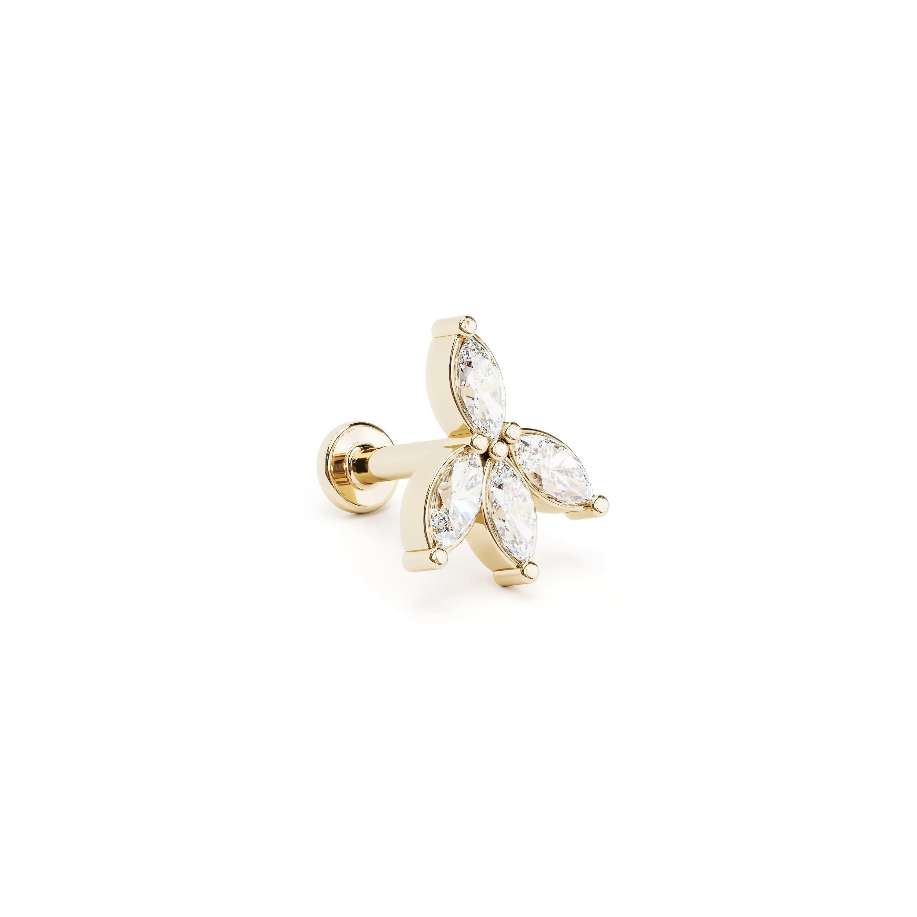 14K Gold Marquise Diamond Lotus Stud