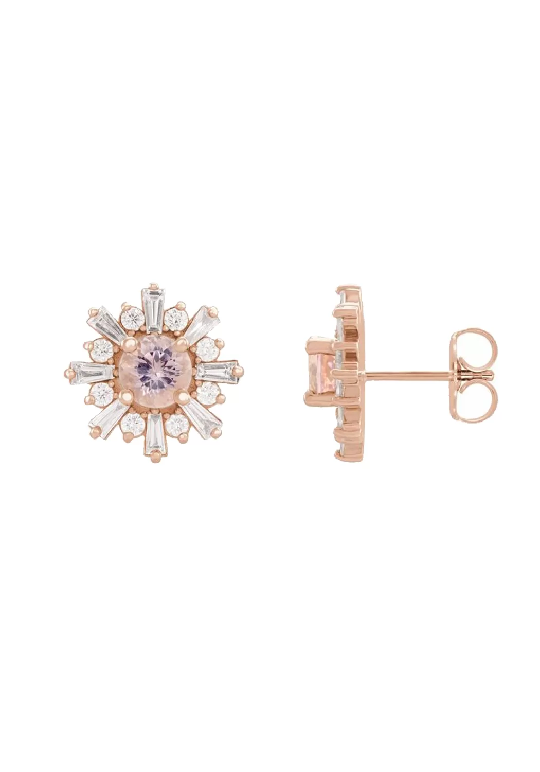 14K Rose Gold Diamond & Morganite Starburst Stud Earrings