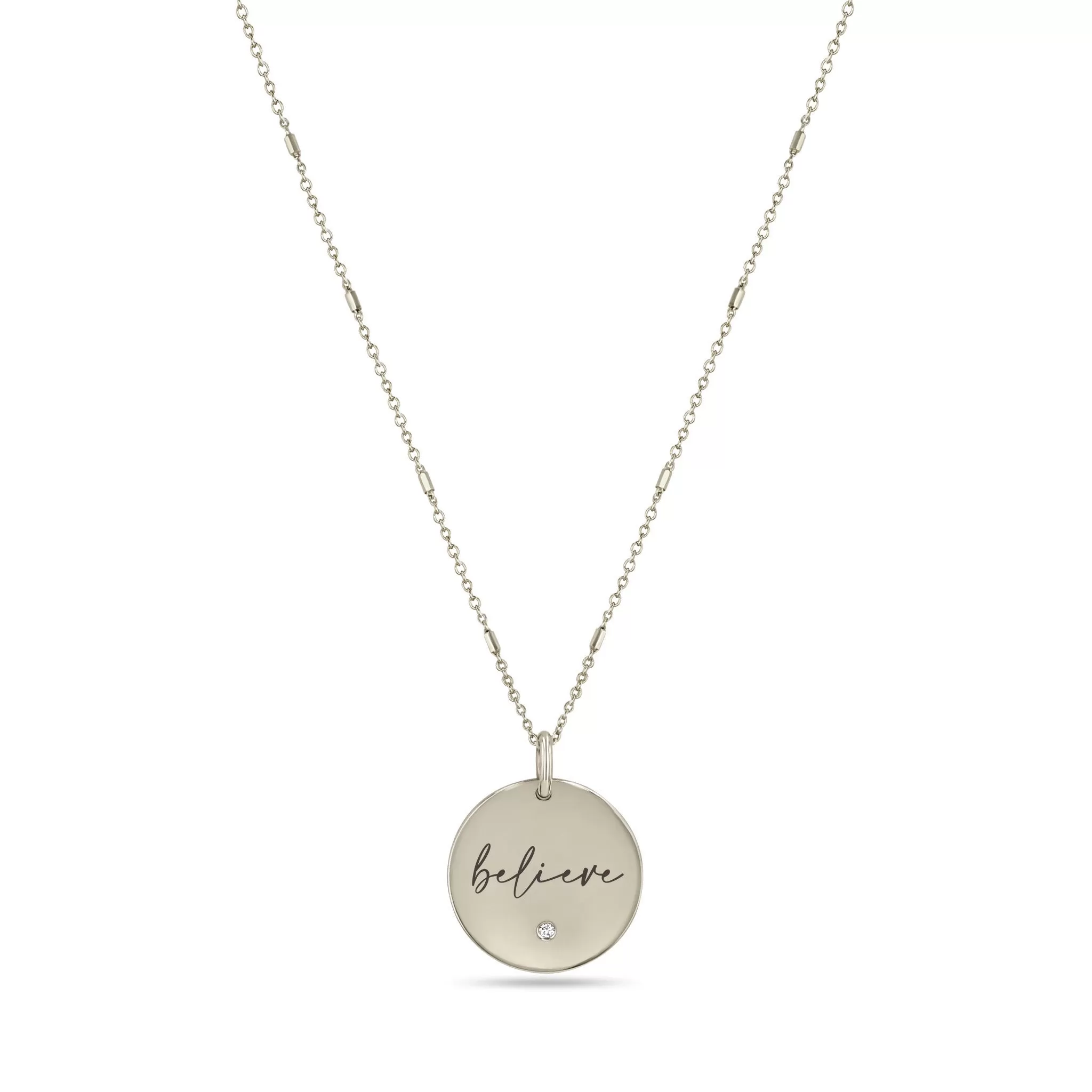 14k Small believe Disc Pendant on Bar & Cable Chain Necklace