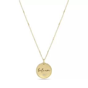 14k Small believe Disc Pendant on Bar & Cable Chain Necklace