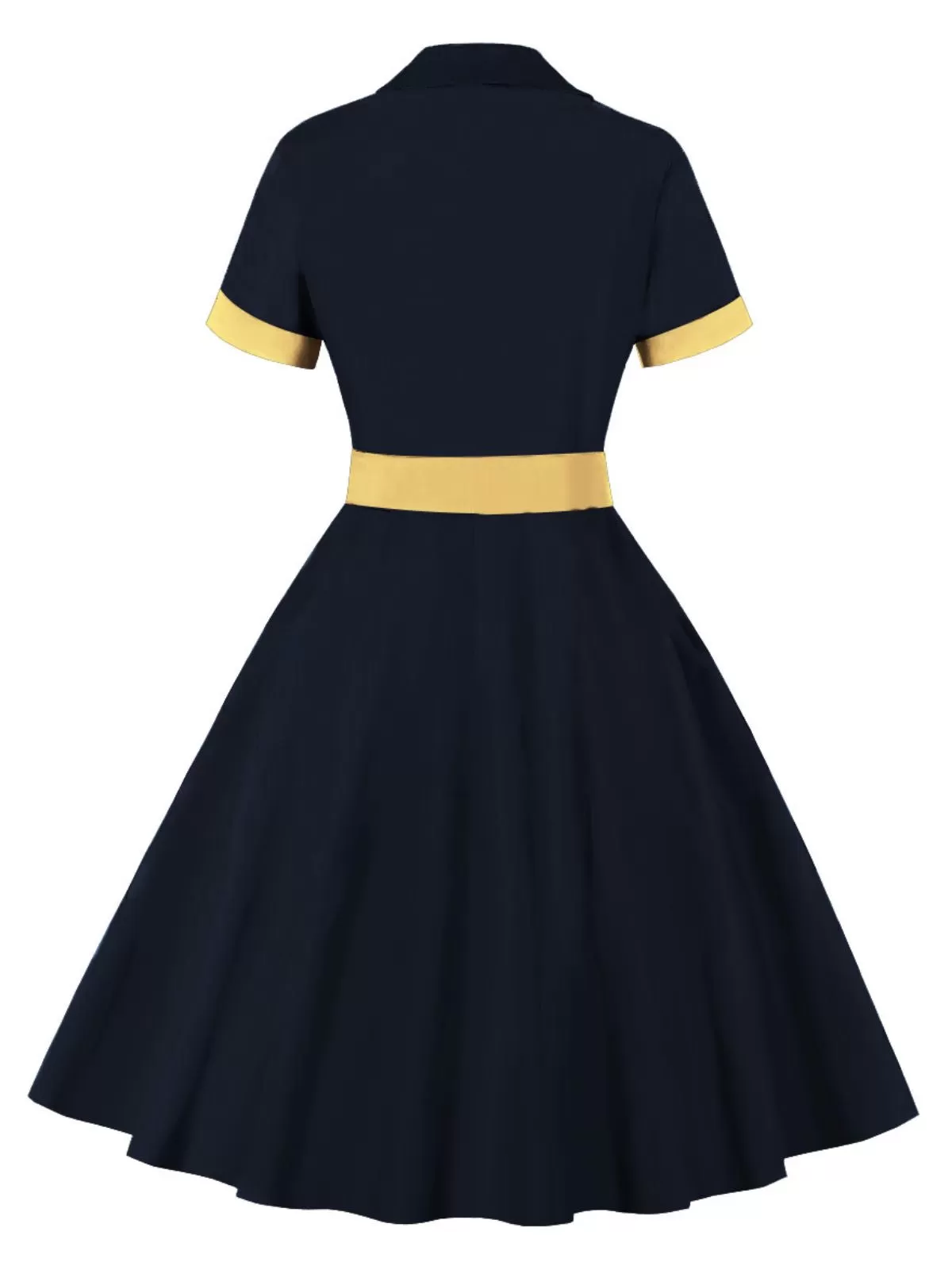 1950s Retro Contrast Short-Sleeved Lapel Dress