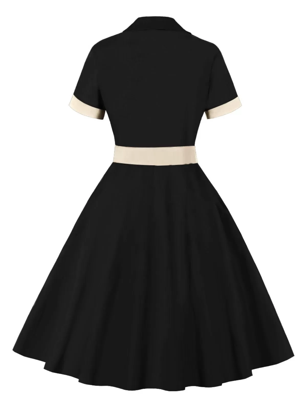 1950s Retro Contrast Short-Sleeved Lapel Dress