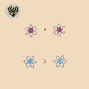 (2-3130-1) 925 Sterling Silver - Flower Zircon Stud Earrings.