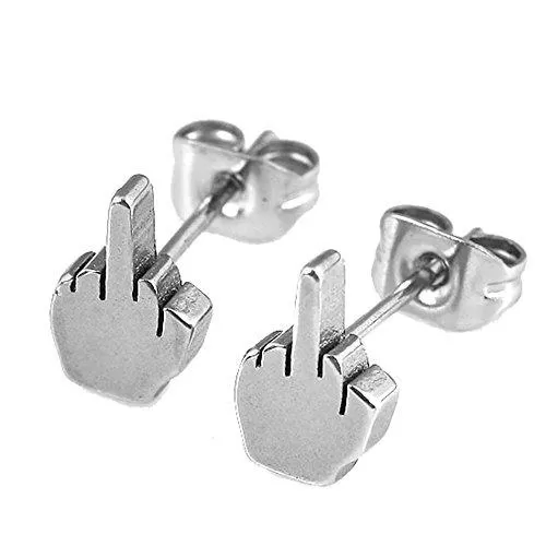 2 Pairs Finger Stainless Steel Stud Earrings