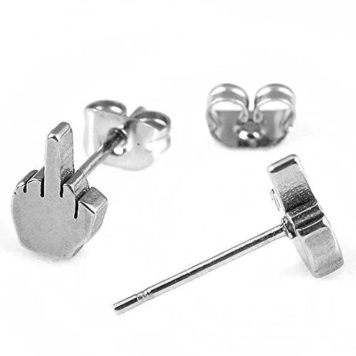 2 Pairs Finger Stainless Steel Stud Earrings