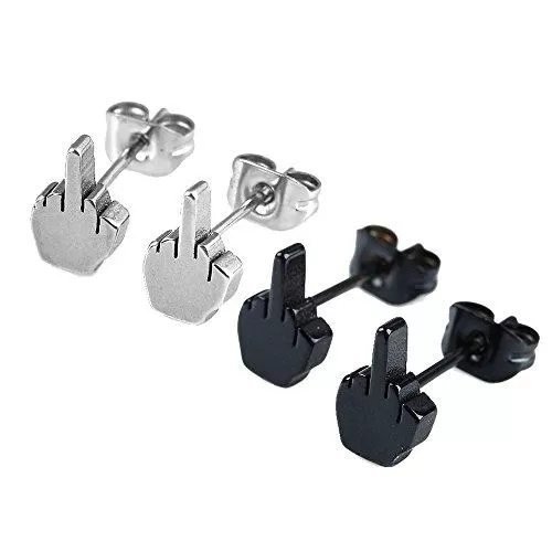 2 Pairs Finger Stainless Steel Stud Earrings