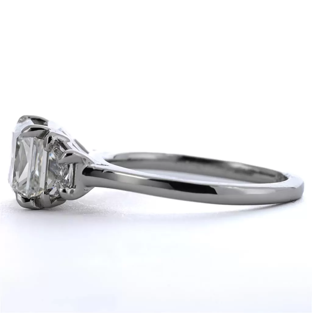 3.09ctw Three Stone Radiant   Trapezoid Diamond Engagement Ring