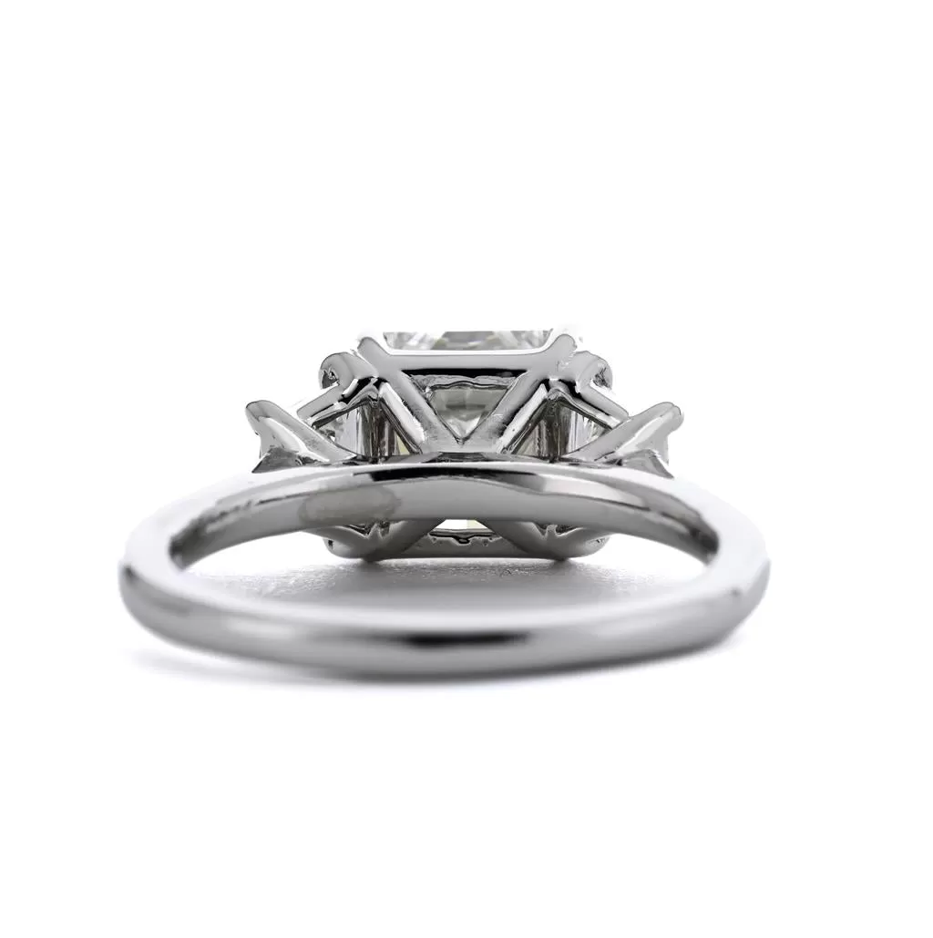 3.09ctw Three Stone Radiant   Trapezoid Diamond Engagement Ring