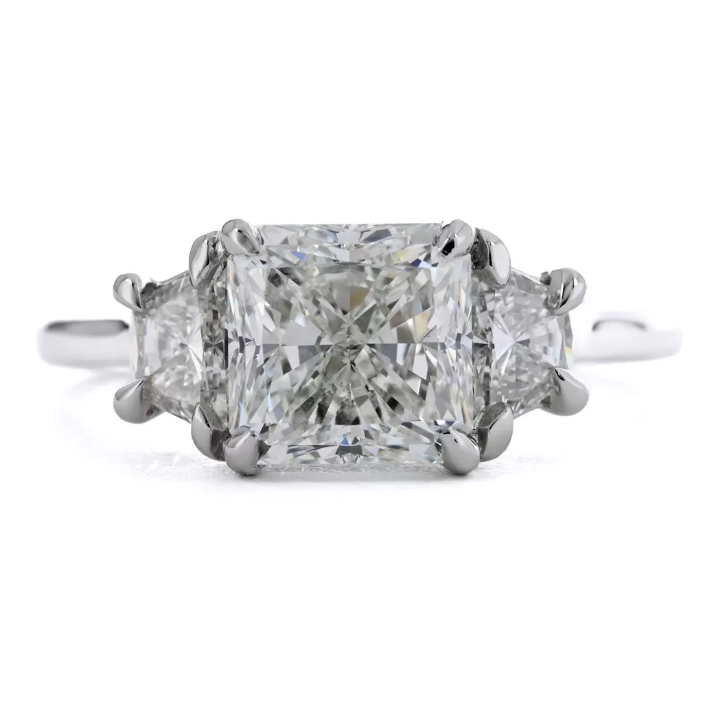 3.09ctw Three Stone Radiant   Trapezoid Diamond Engagement Ring