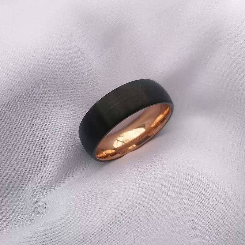 8mm Two Tone Brushed Black & Rose Gold Tungsten Ring