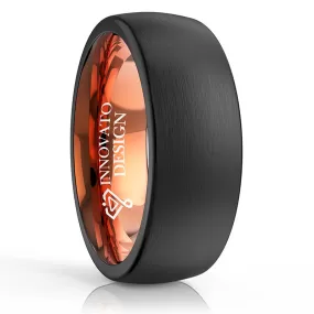 8mm Two Tone Brushed Black & Rose Gold Tungsten Ring