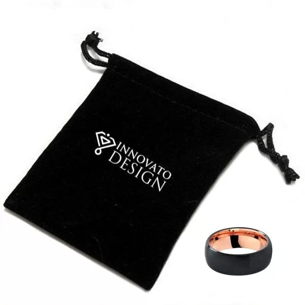 8mm Two Tone Brushed Black & Rose Gold Tungsten Ring