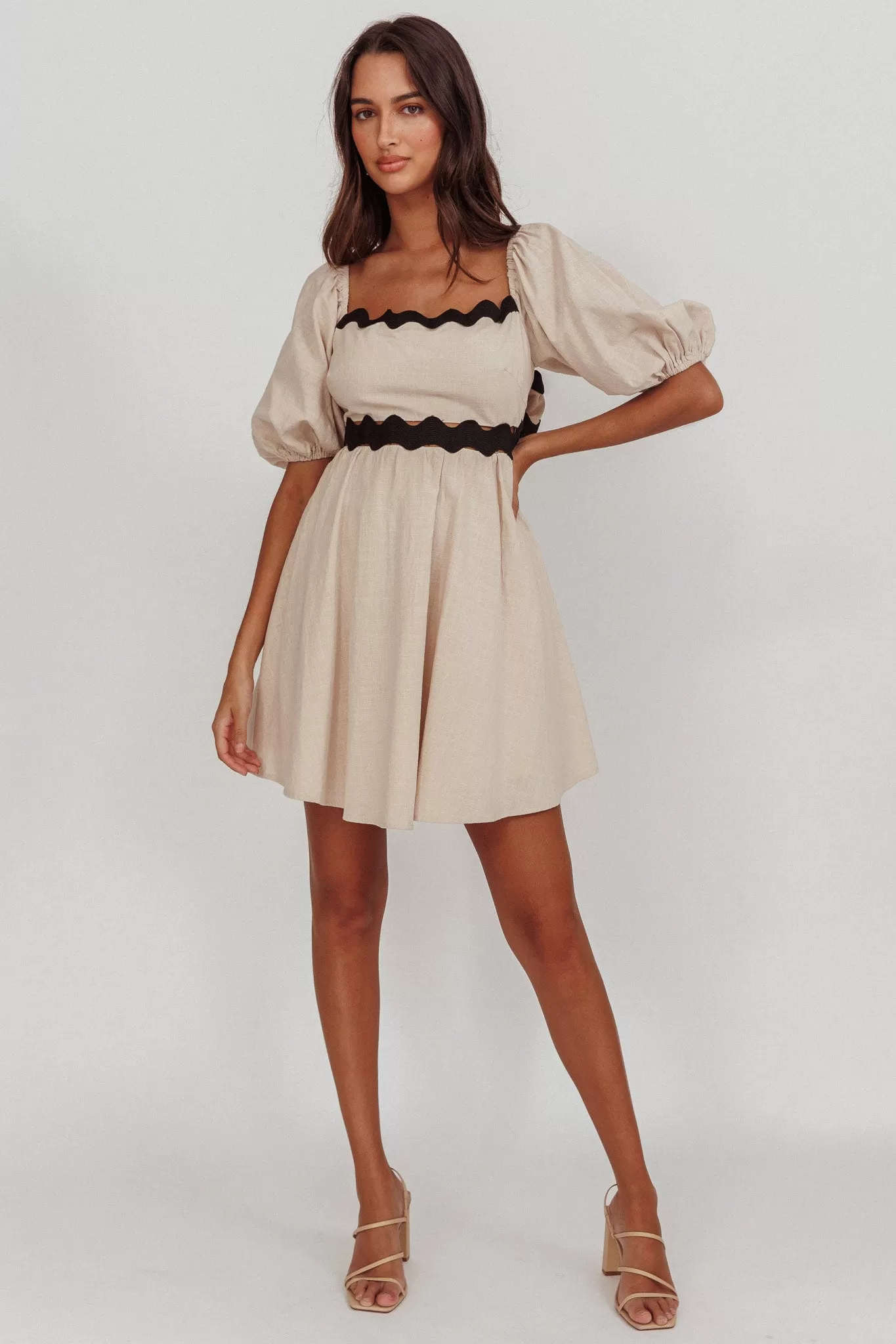 Akali Puff Sleeve A-line Mini Dress Oat