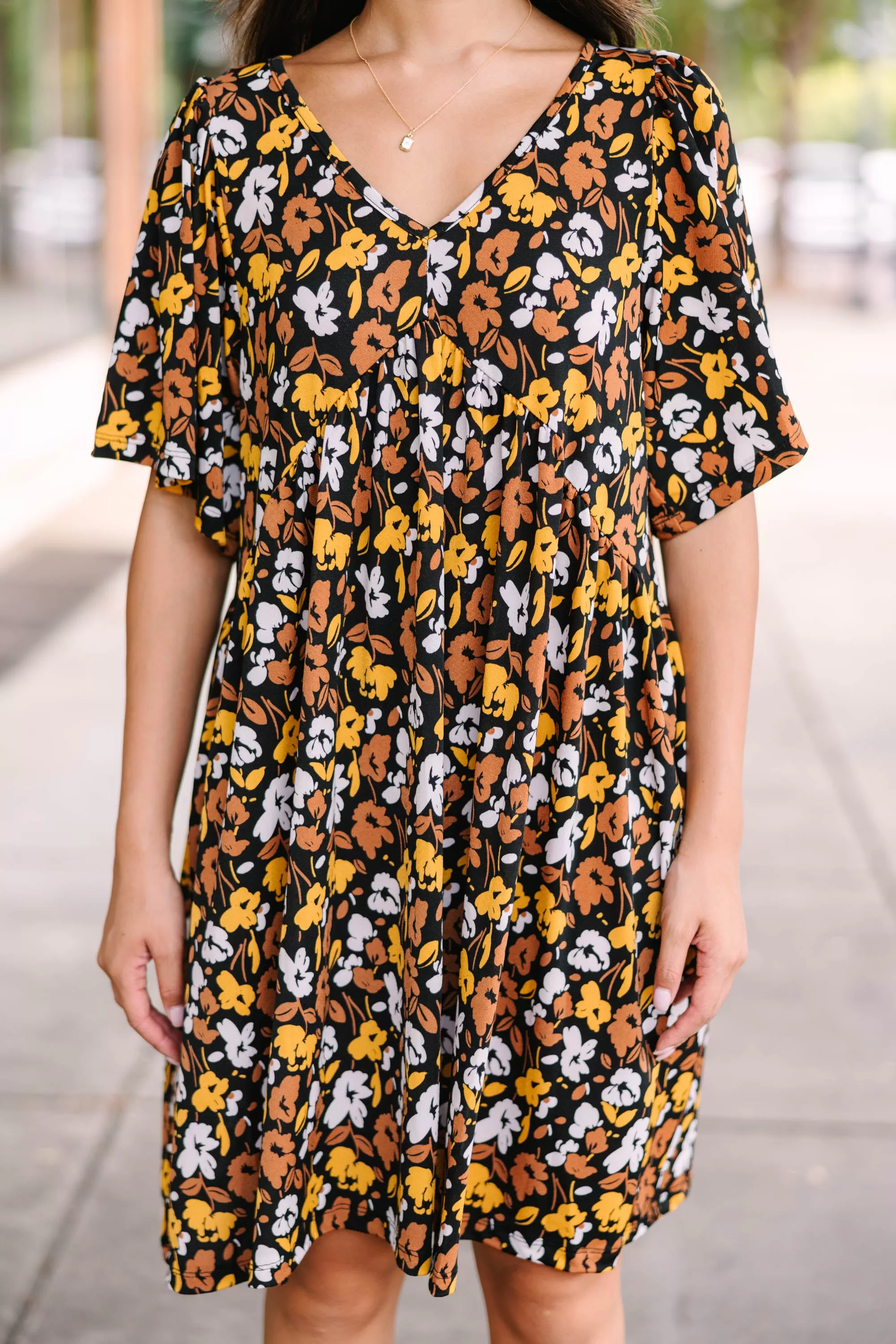 All Set Mustard Yellow Floral Babydoll Dress