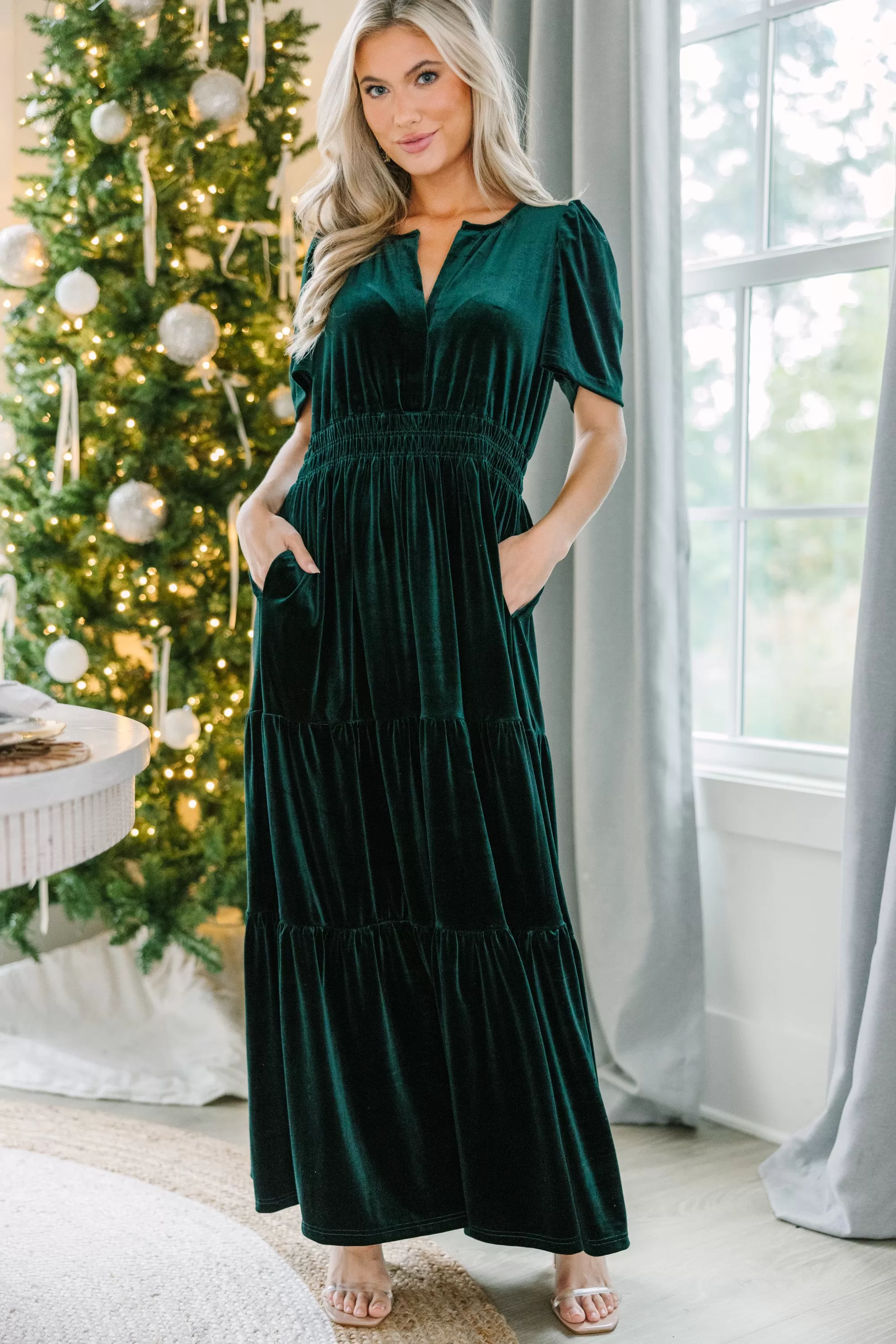 Always Turn To You Emerald Green Velvet Maxi Dress