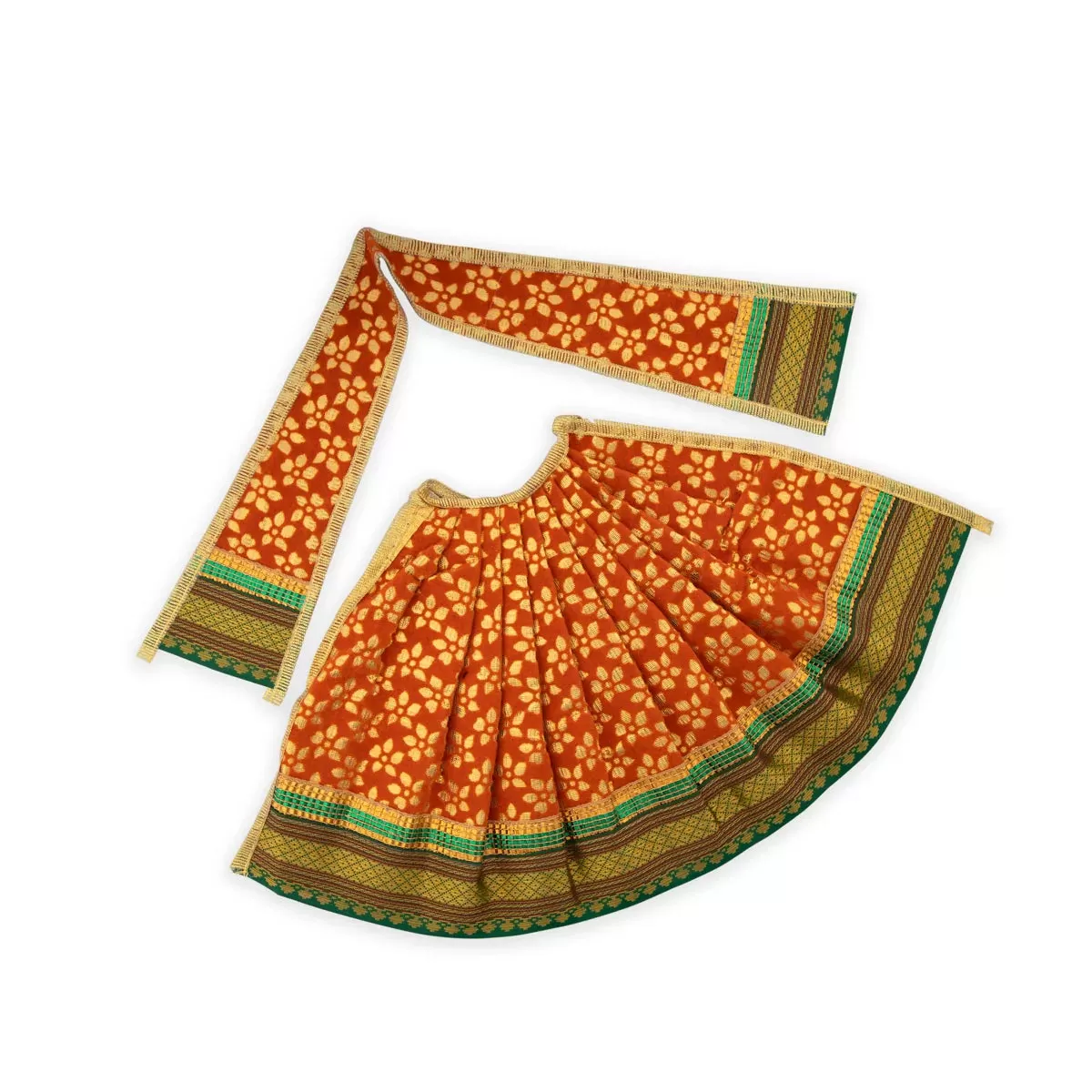 Amman Pavadai - 8 Inches | Lehenga Patka/ Satin with Gold Border Devi Poshak/ Mata Dress for Deity