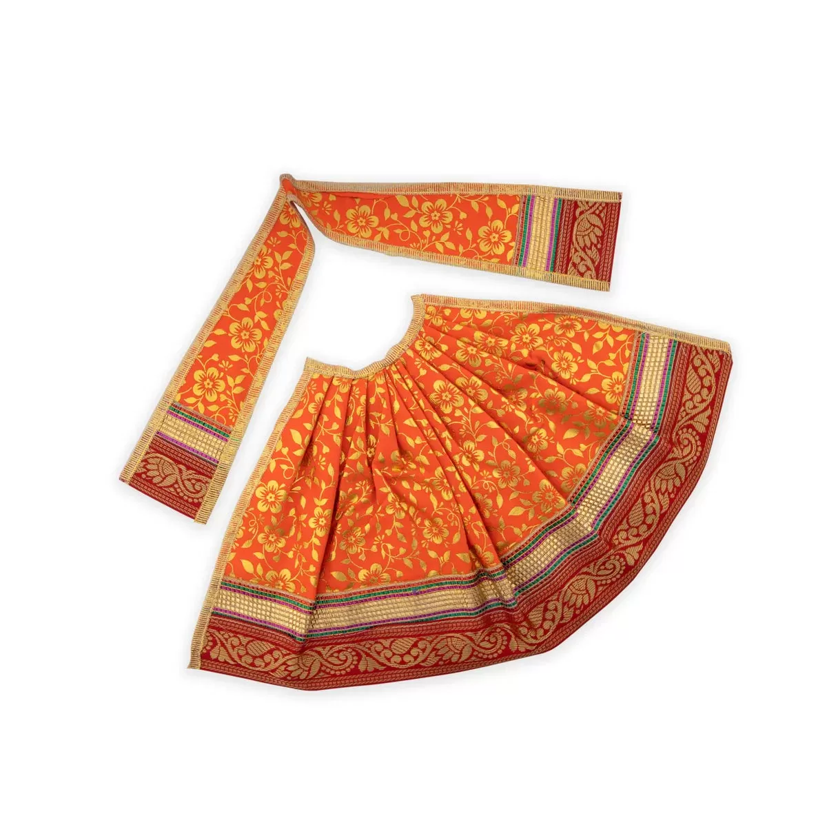 Amman Pavadai - 8 Inches | Lehenga Patka/ Satin with Gold Border Devi Poshak/ Mata Dress for Deity