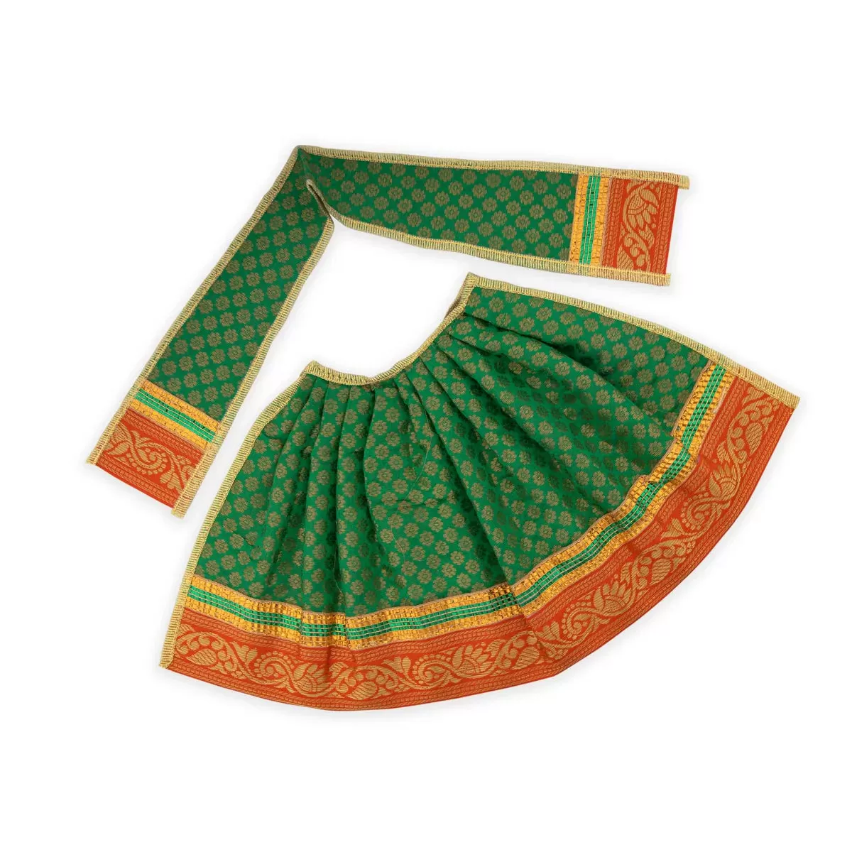 Amman Pavadai - 8 Inches | Lehenga Patka/ Satin with Gold Border Devi Poshak/ Mata Dress for Deity