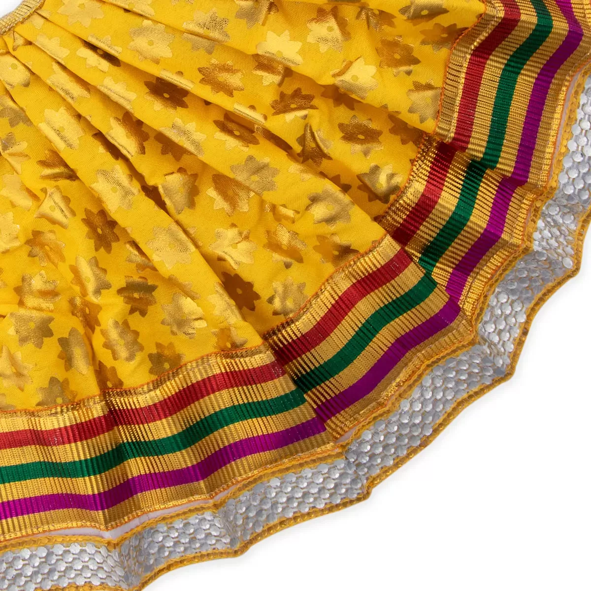 Amman Pavadai - 8 Inches | Lehenga Patka/ Satin with Gold Border Devi Poshak/ Mata Dress for Deity