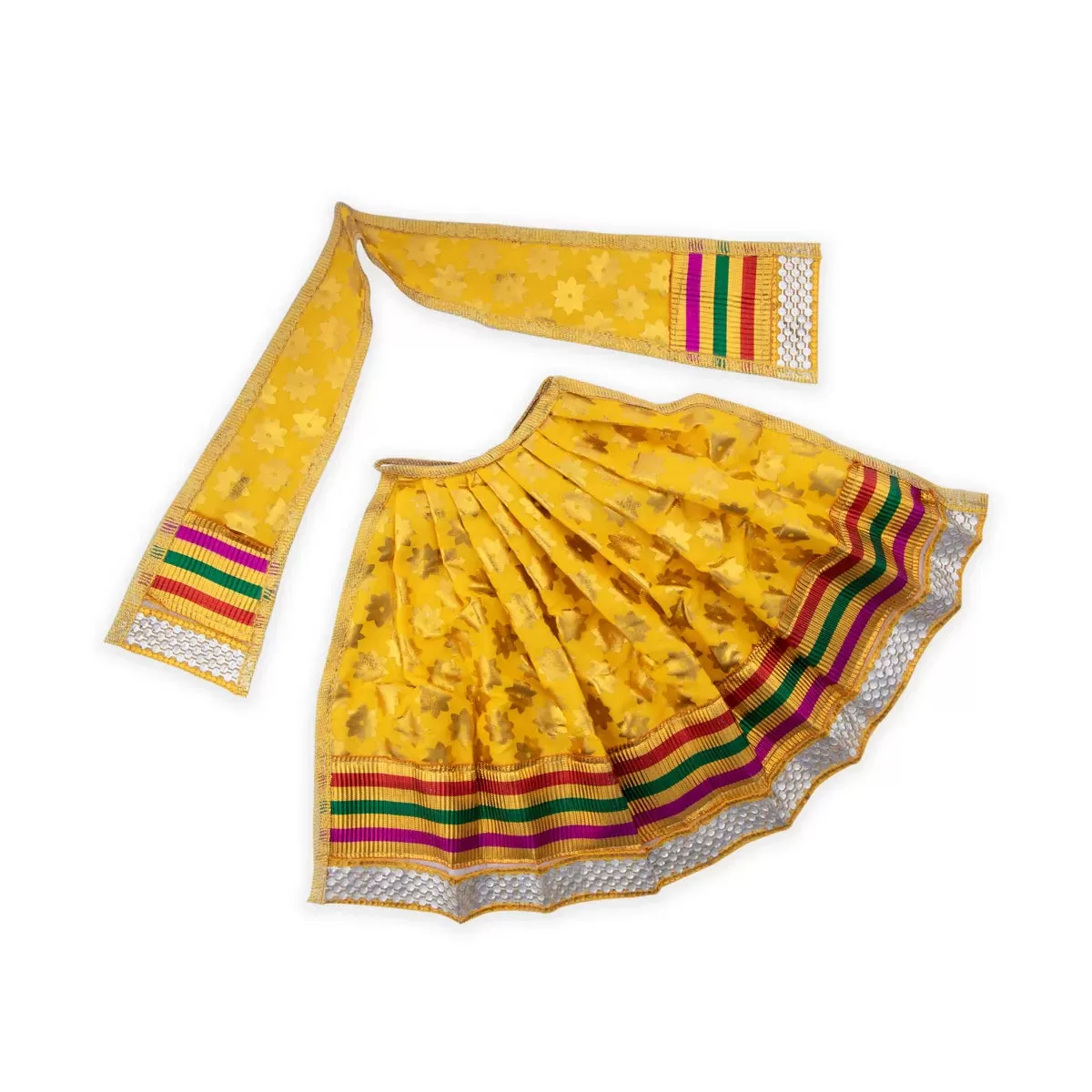 Amman Pavadai - 8 Inches | Lehenga Patka/ Satin with Gold Border Devi Poshak/ Mata Dress for Deity