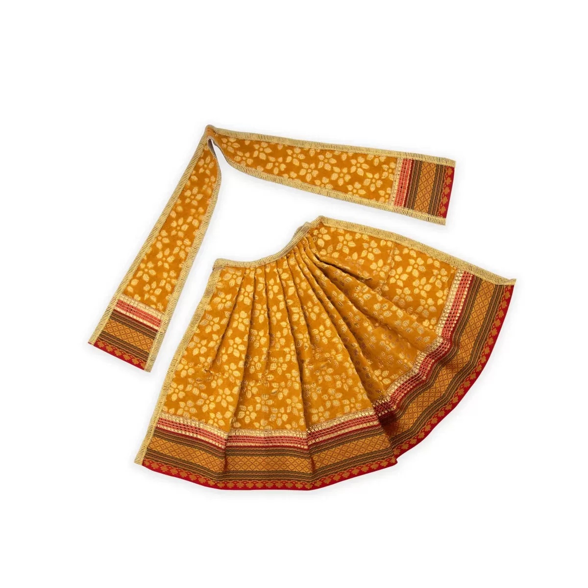 Amman Pavadai - 8 Inches | Lehenga Patka/ Satin with Gold Border Devi Poshak/ Mata Dress for Deity