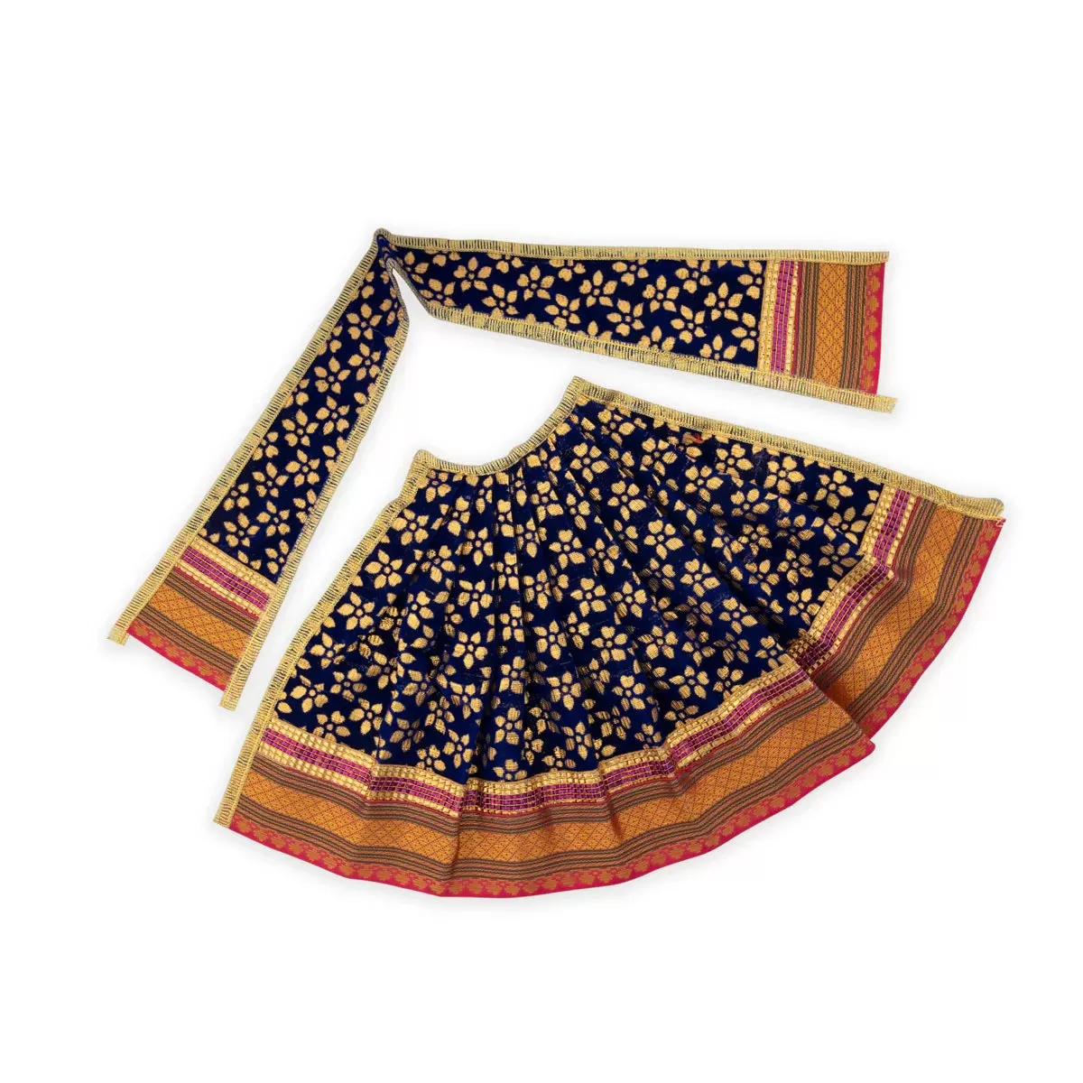 Amman Pavadai - 8 Inches | Lehenga Patka/ Satin with Gold Border Devi Poshak/ Mata Dress for Deity