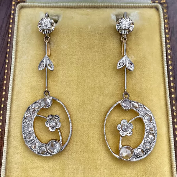 Antique Old European & Rose Cut Diamond Drop Earrings