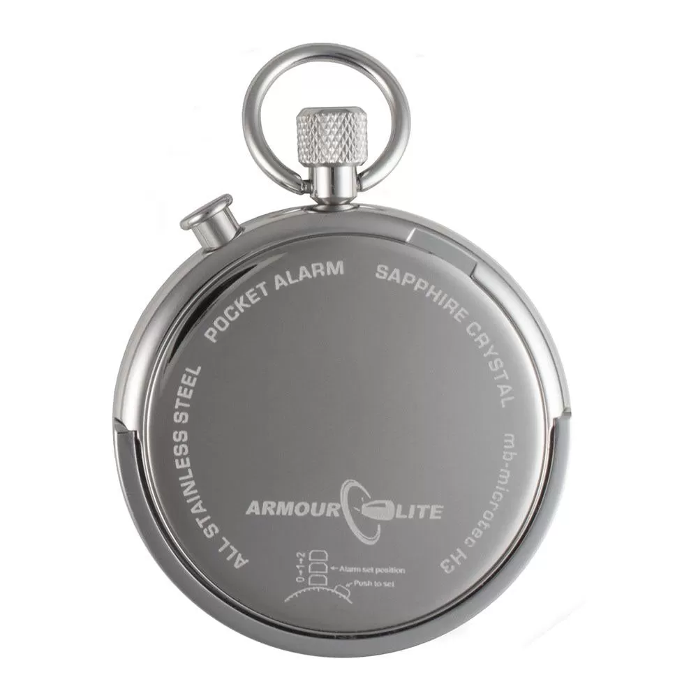 ArmourLite Alarm Clock Pocket Watch With Stand - Black Dial - Stainless Steel