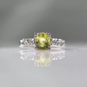 Art Deco Platinum Yellow Sapphire and Diamond Solitaire Ring