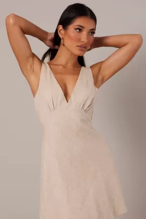 Beige A Line Mini Dress Linen Blend