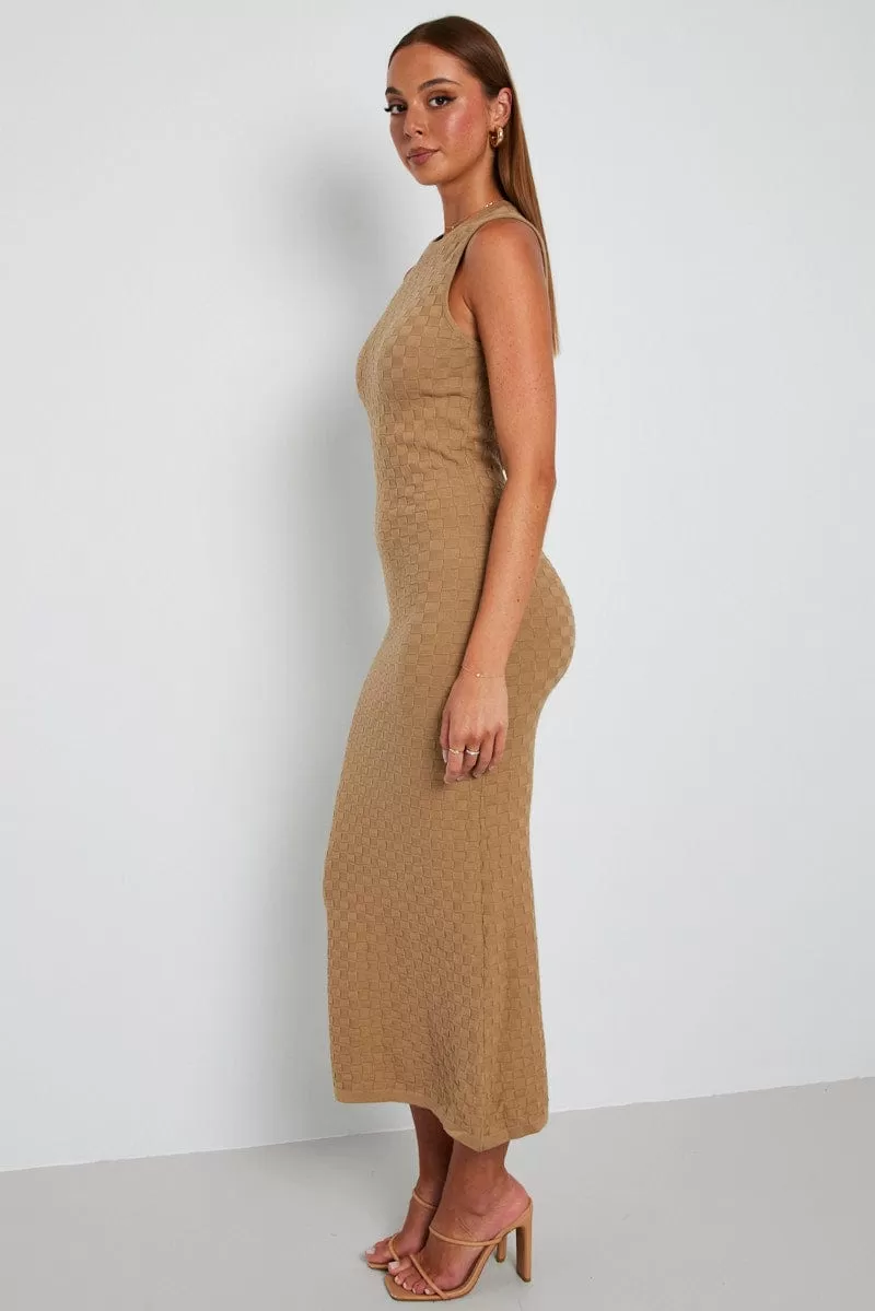 Beige Knit Dress Maxi Sleeveless