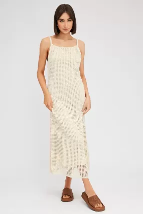 Beige Knit Dress Sleeveless Maxi Crochet