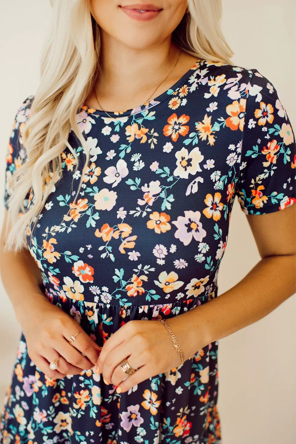 Bella Blue Short Sleeve A-line Floral Dress