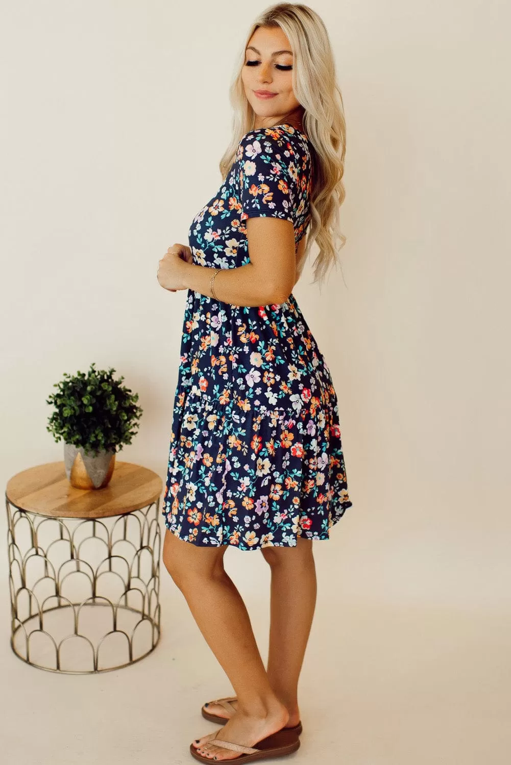 Bella Blue Short Sleeve A-line Floral Dress