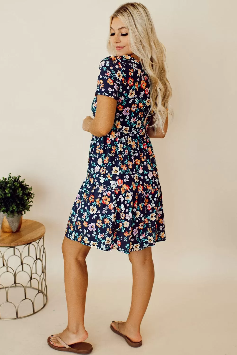 Bella Blue Short Sleeve A-line Floral Dress