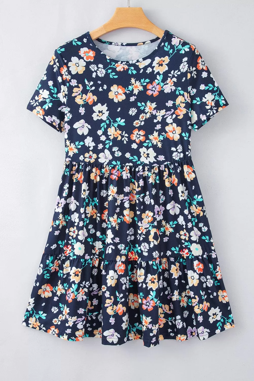 Bella Blue Short Sleeve A-line Floral Dress