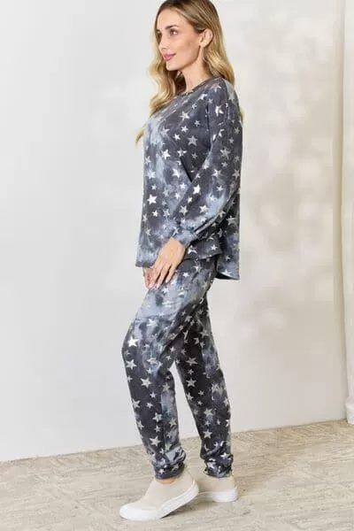 BiBi Star Pattern Long Sleeve Top and Drawstring Pants Set