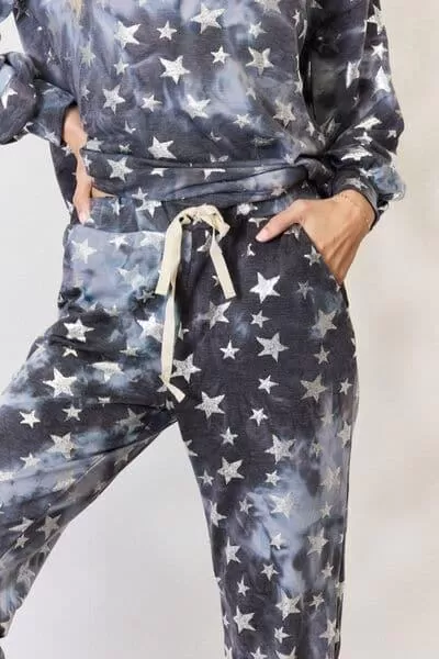 BiBi Star Pattern Long Sleeve Top and Drawstring Pants Set