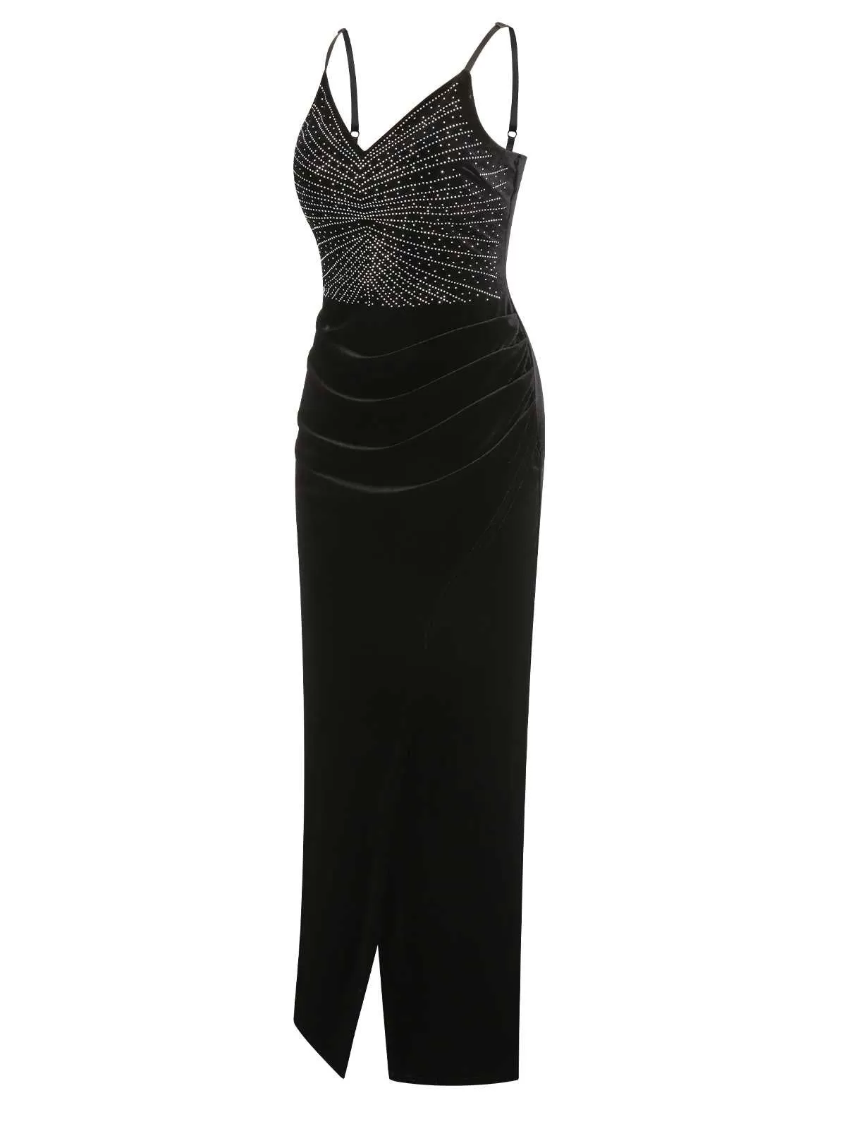 Black 1960s Spaghetti Strap Velvet Beading Dress