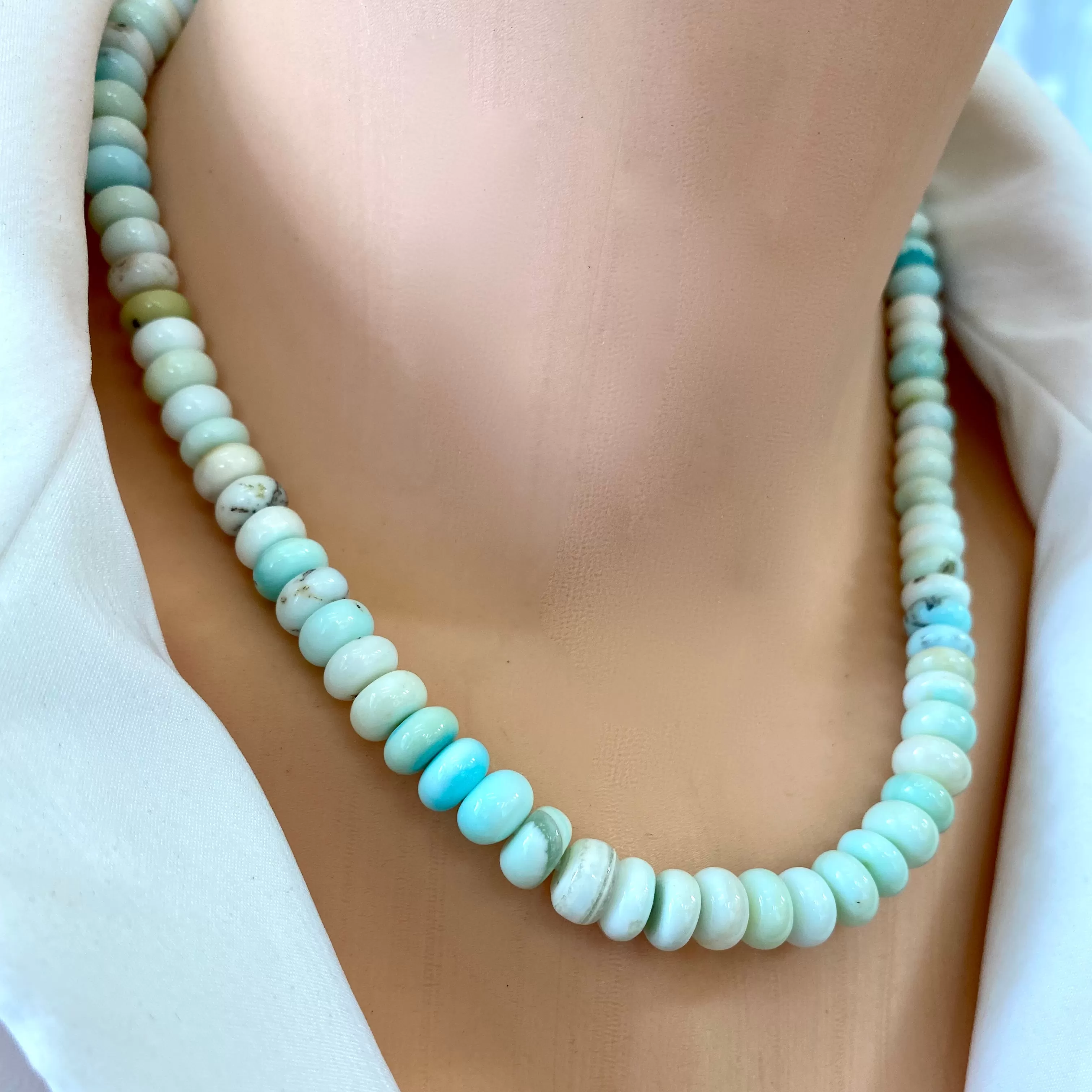 Blue Peru Opal Candy Necklace, 20 or 22.5inches, Gold Vermeil Plated Sterling Silver