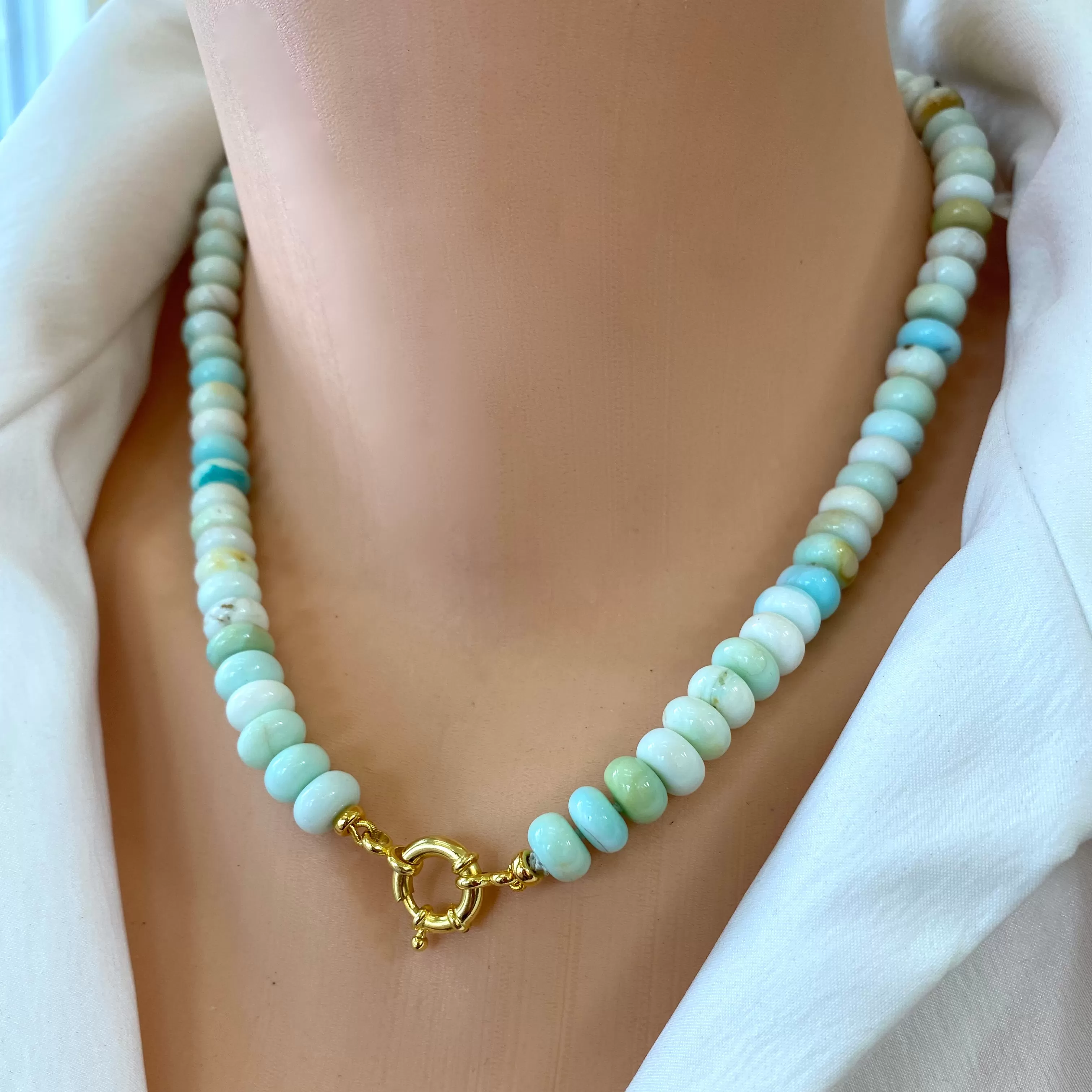 Blue Peru Opal Candy Necklace, 20 or 22.5inches, Gold Vermeil Plated Sterling Silver