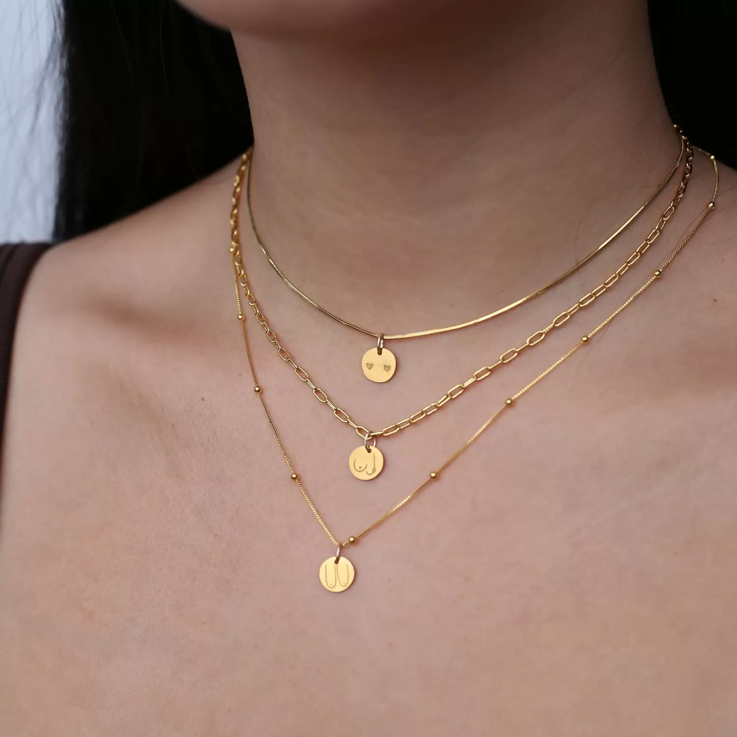 Boobs Gold Medallion Necklace · Gold Fill Snake Chain Choker · New Beginnings Gift for Her · Breast Cancer Awareness · ALL PROCEEDS DONATED*