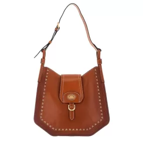 Borsa Donna a Spalla THE BRIDGE linea Ada in Pelle Ricamata color Cognac