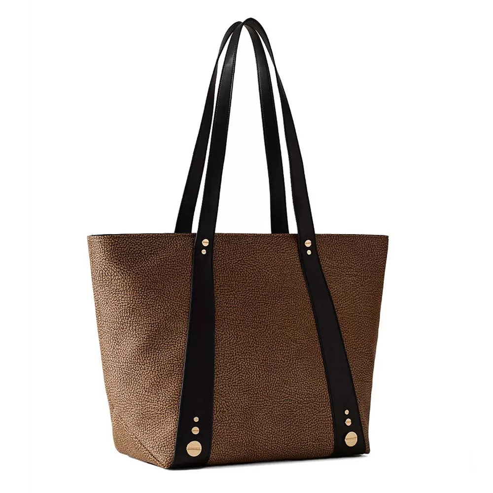 Borsa Donna Shopping BORBONESE linea Road Medium in Tela Rivestita OP e Pelle Nera